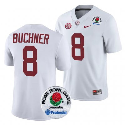 Men's Alabama Crimson Tide #8 Tyler Buchner 2024 Rose Bowl White NCAA Playoff College Football Jersey 2403MMTY2